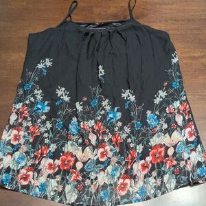 Black Floral Spaghetti Strap Tank with Red & Blue Blooms